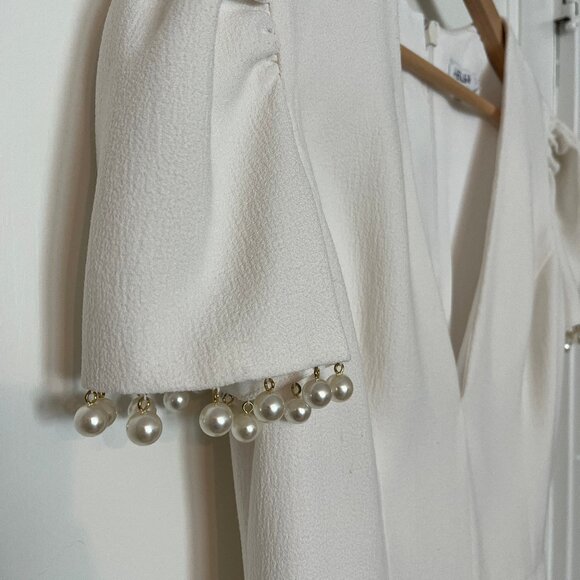 Helsi Estelle Pearl-Trim V-Neck Cap-Sleeve Stretch Crepe Mini Dress - Picture 3 of 7